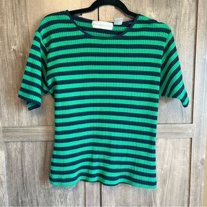 Paris Sport Club Striped Green and Navy Blue Women's Tee Size Large